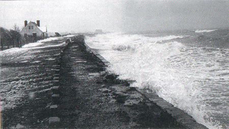 Dymchurch Wall bears the brunt of a storm in the 1950's.